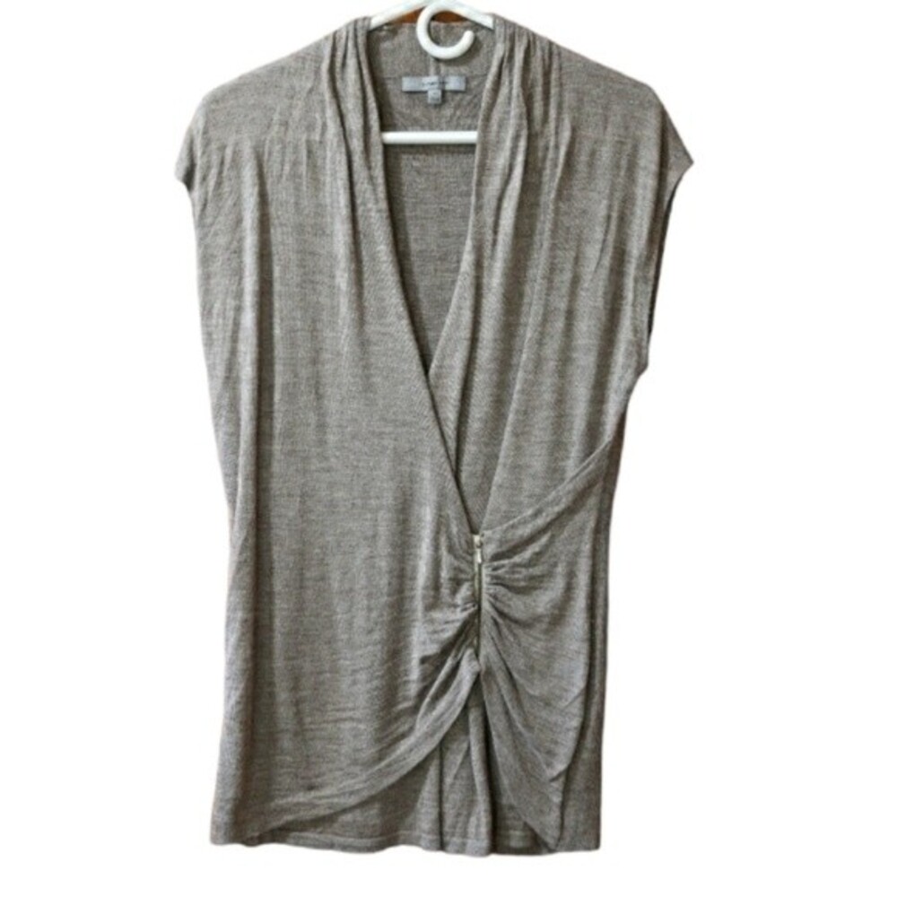 Classiques Entier Brown Cashmere Blend Short Sleeve Zip Detail Sweater Top LG